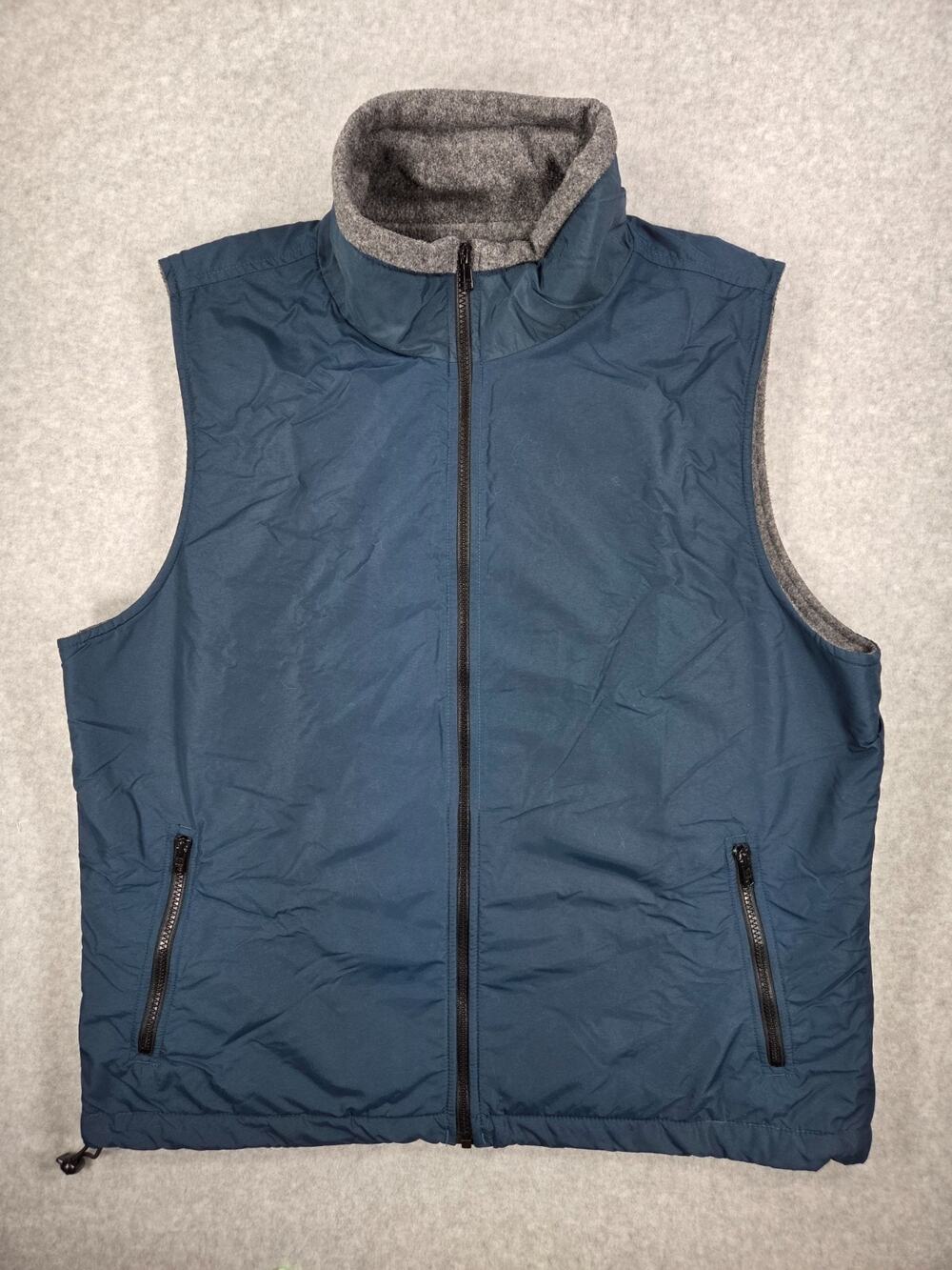 Eddie Bauer Men's Large Tall L T Navy Blue Fleece Lined Trail Vest Layering Fall